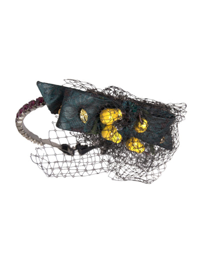 Dolce &amp; Gabbana Black Lemons Sicily Purple Crystal Net Headband Diadema