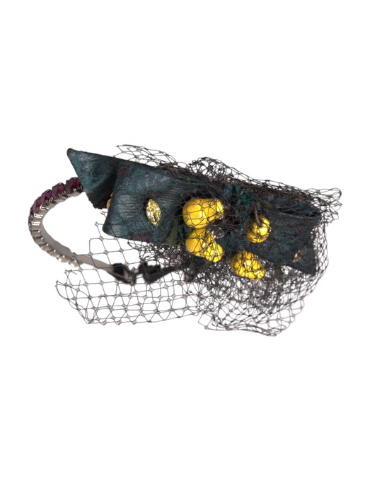 Dolce &amp; Gabbana Black Lemons Sicily Purple Crystal Net Headband Diadema