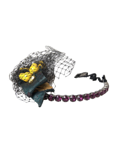 Dolce &amp; Gabbana Black Lemons Sicily Purple Crystal Net Headband Diadema