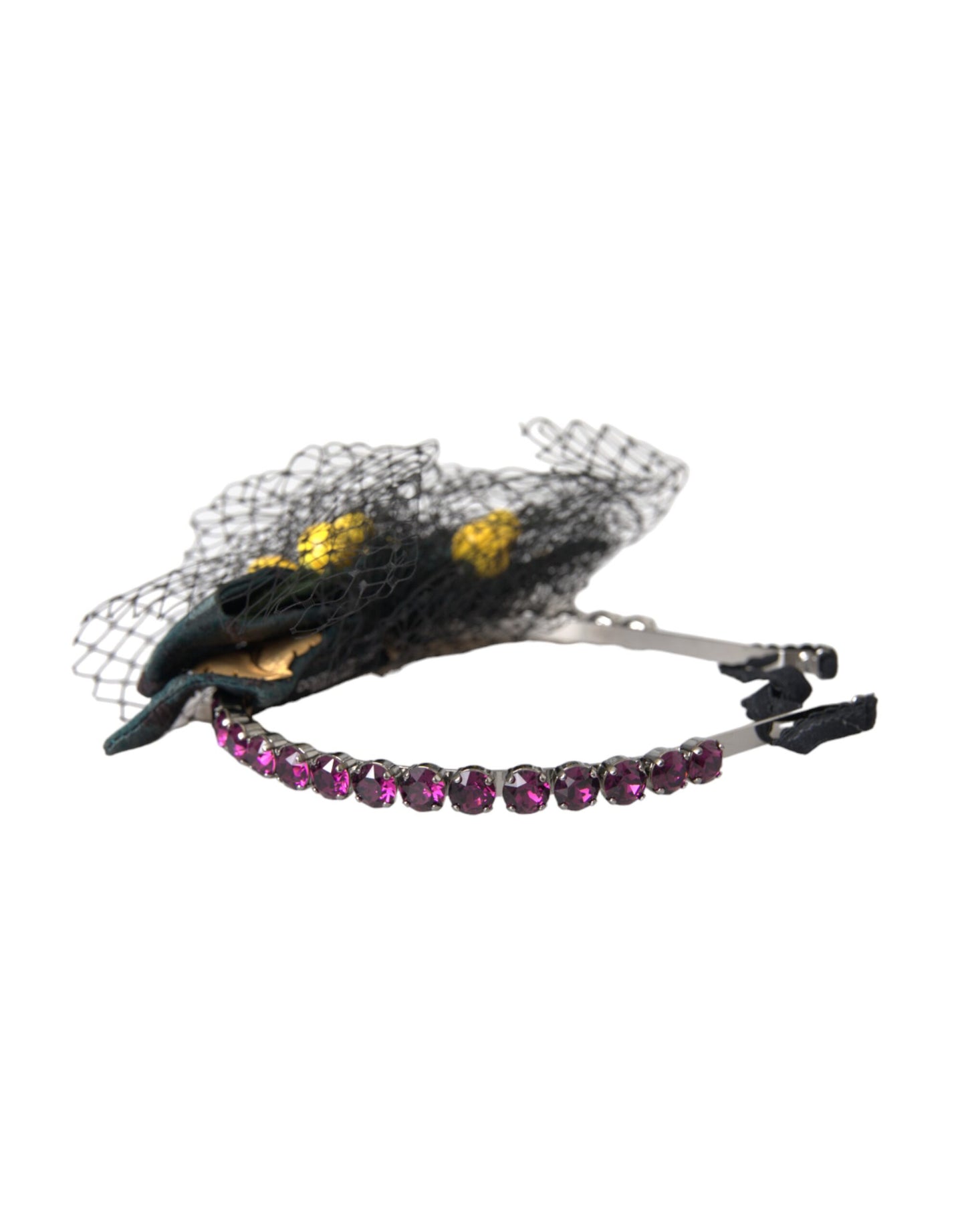 Dolce &amp; Gabbana Black Lemons Sicily Purple Crystal Net Headband Diadema