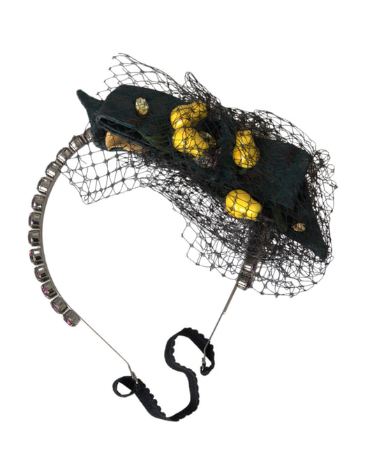 Dolce &amp; Gabbana Black Lemons Sicily Purple Crystal Net Headband Diadema