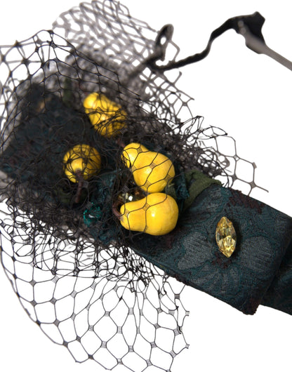 Dolce &amp; Gabbana Black Lemons Sicily Purple Crystal Net Headband Diadema
