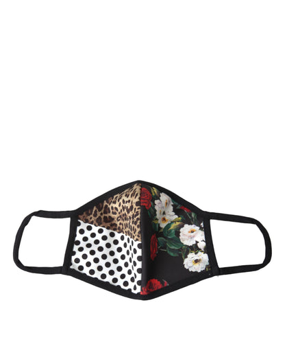 Mascherina elastica per le orecchie con motivo floreale leopardato multicolore Dolce &amp; Gabbana