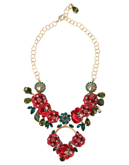 Collana con ciondolo in cristallo a forma di petalo di rosa con catena a maglie in ottone dorato Dolce &amp; Gabbana