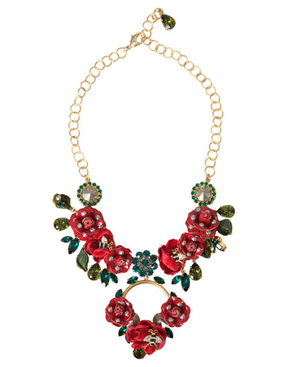 Collana con ciondolo in cristallo a forma di petalo di rosa con catena a maglie in ottone dorato Dolce &amp; Gabbana