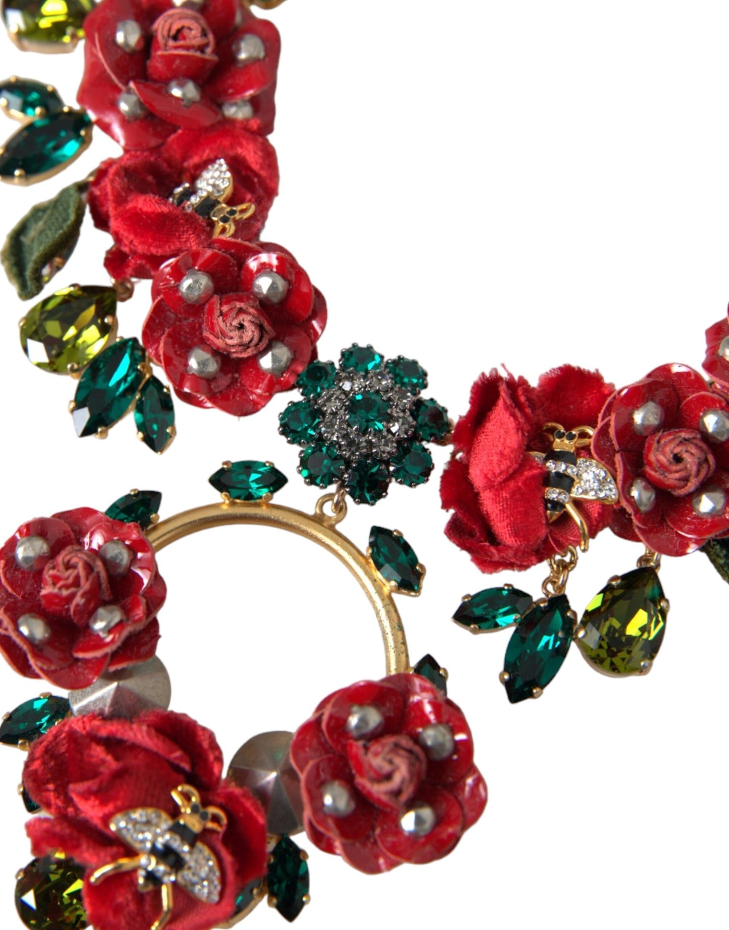 Collana con ciondolo in cristallo a forma di petalo di rosa con catena a maglie in ottone dorato Dolce &amp; Gabbana