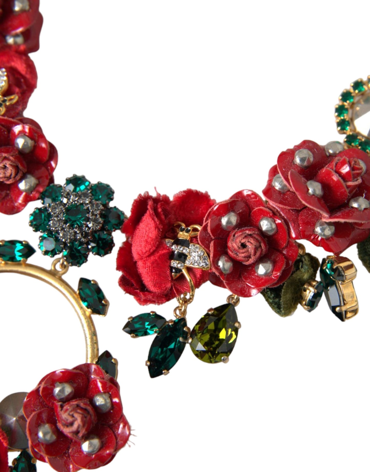 Collana con ciondolo in cristallo a forma di petalo di rosa con catena a maglie in ottone dorato Dolce &amp; Gabbana