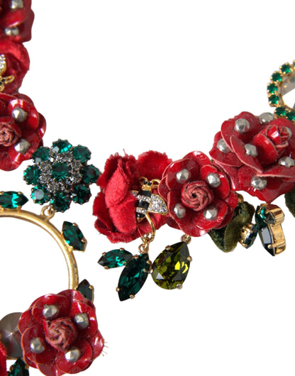 Collana con ciondolo in cristallo a forma di petalo di rosa con catena a maglie in ottone dorato Dolce &amp; Gabbana