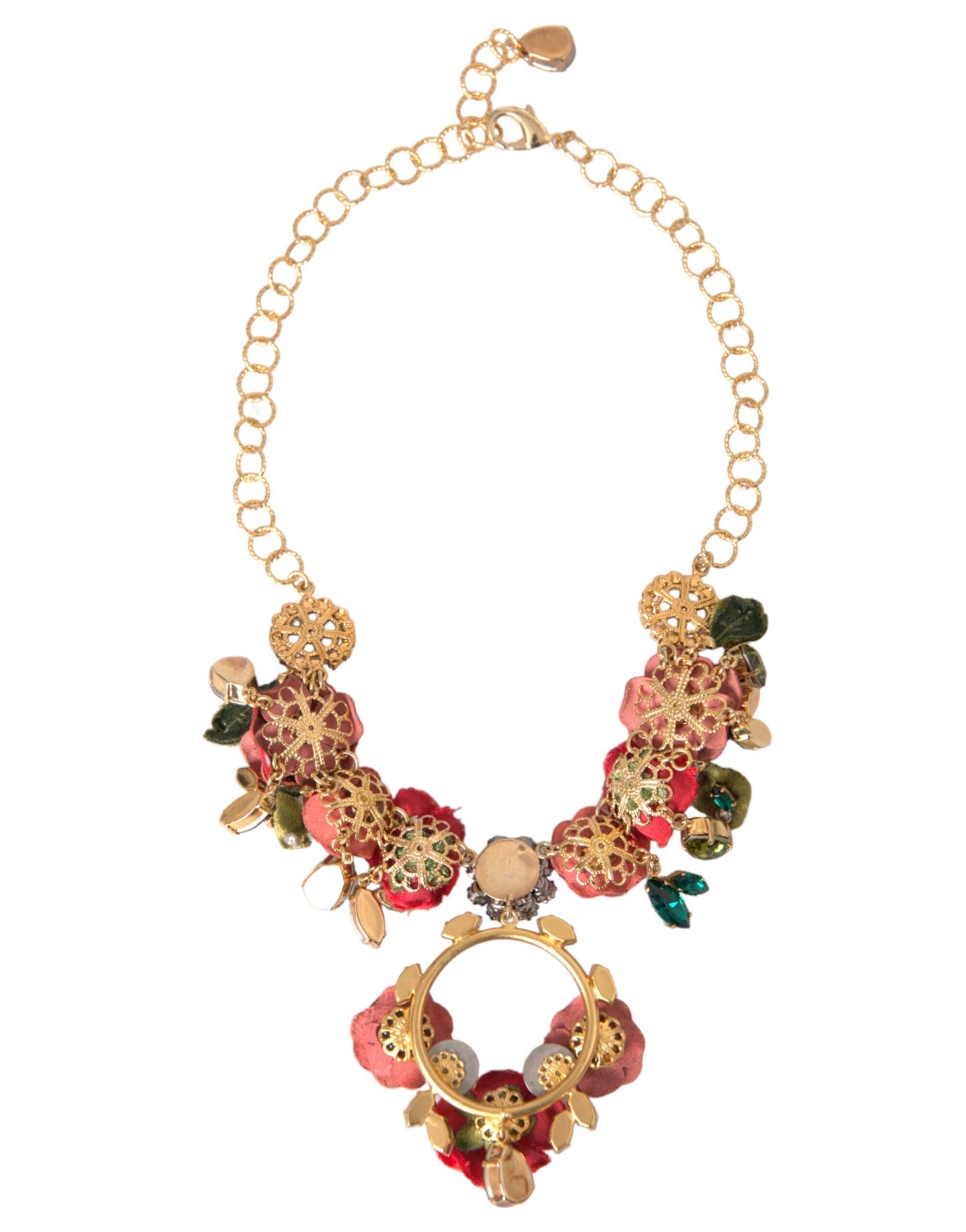 Collana con ciondolo in cristallo a forma di petalo di rosa con catena a maglie in ottone dorato Dolce &amp; Gabbana