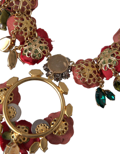 Collana con ciondolo in cristallo a forma di petalo di rosa con catena a maglie in ottone dorato Dolce &amp; Gabbana