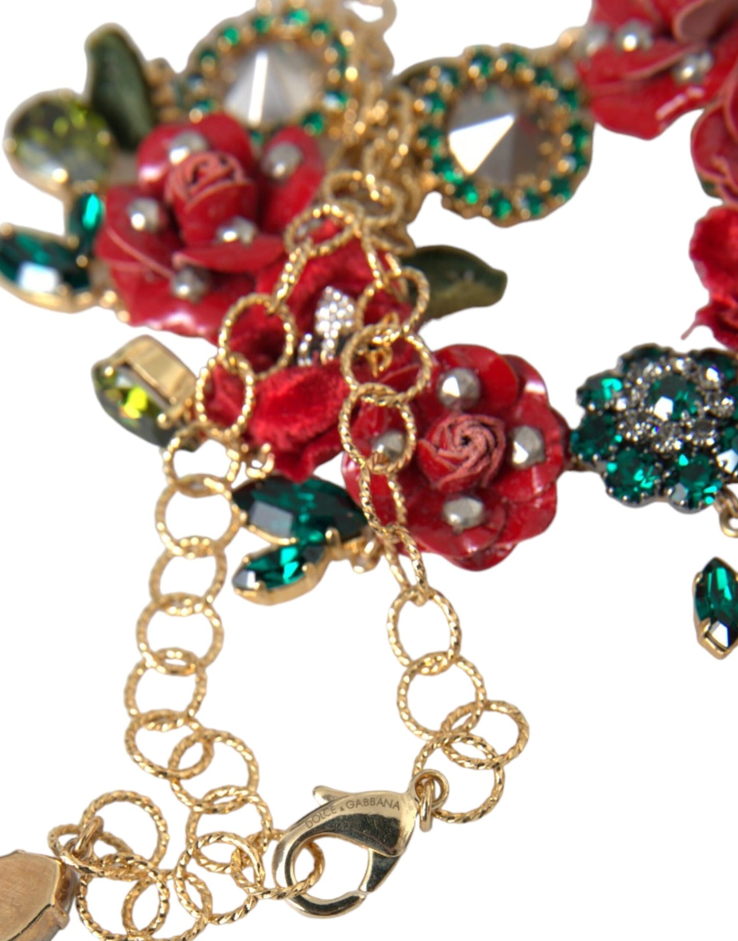 Collana con ciondolo in cristallo a forma di petalo di rosa con catena a maglie in ottone dorato Dolce &amp; Gabbana