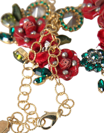Collana con ciondolo in cristallo a forma di petalo di rosa con catena a maglie in ottone dorato Dolce &amp; Gabbana