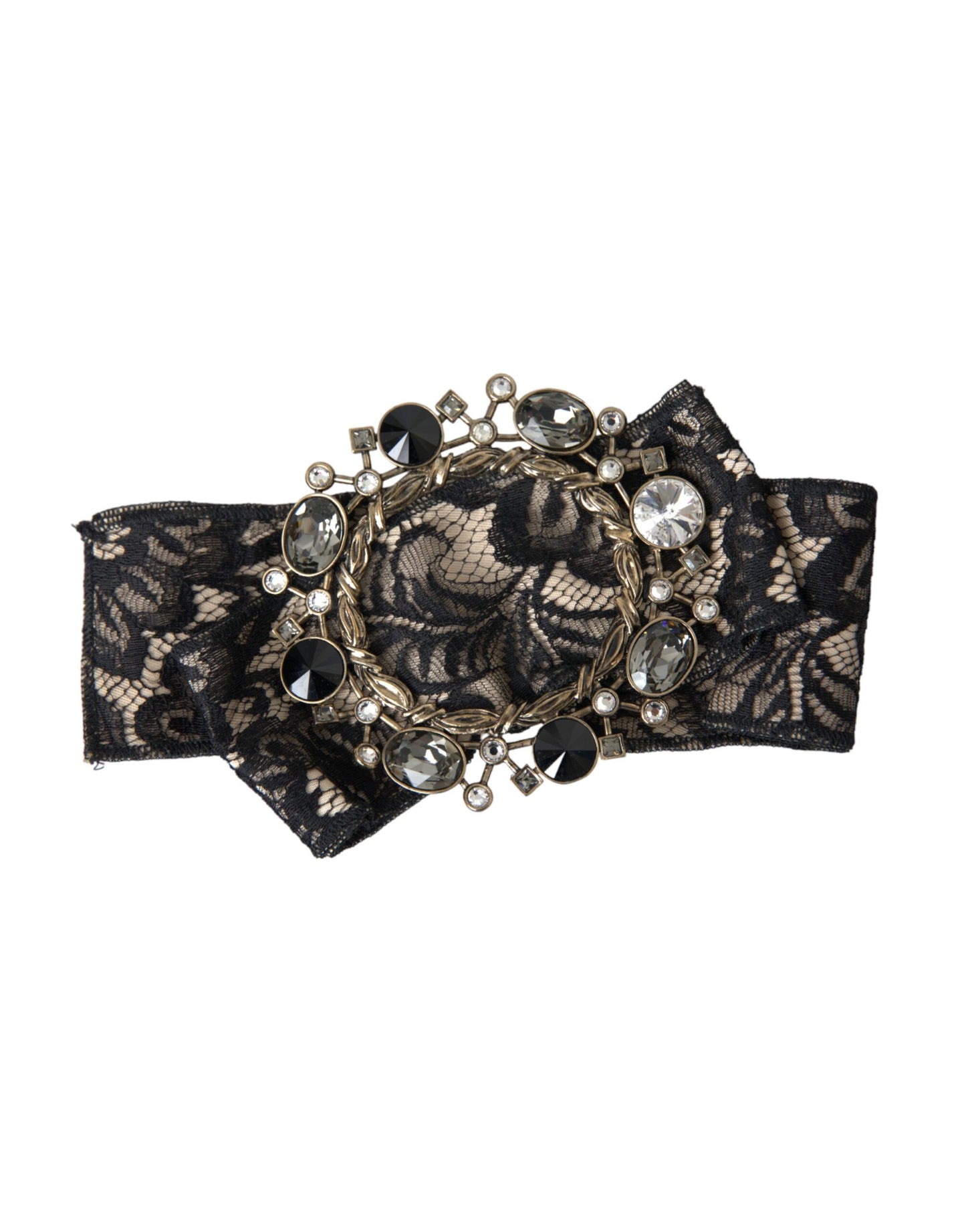 Spilla per capelli fatta a mano in pizzo nero con cristalli Dolce &amp; Gabbana