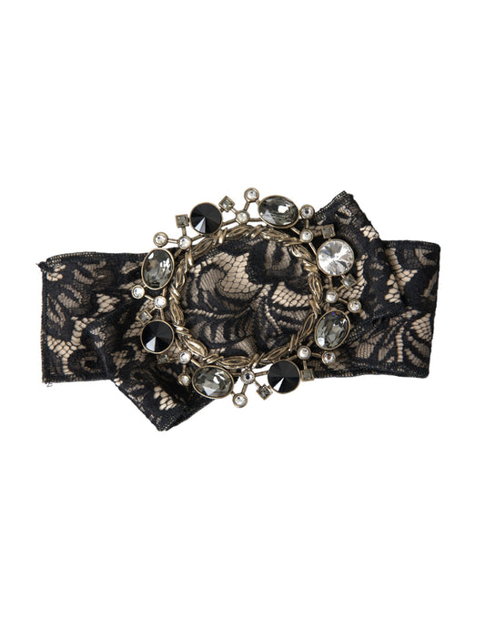 Spilla per capelli fatta a mano in pizzo nero con cristalli Dolce &amp; Gabbana