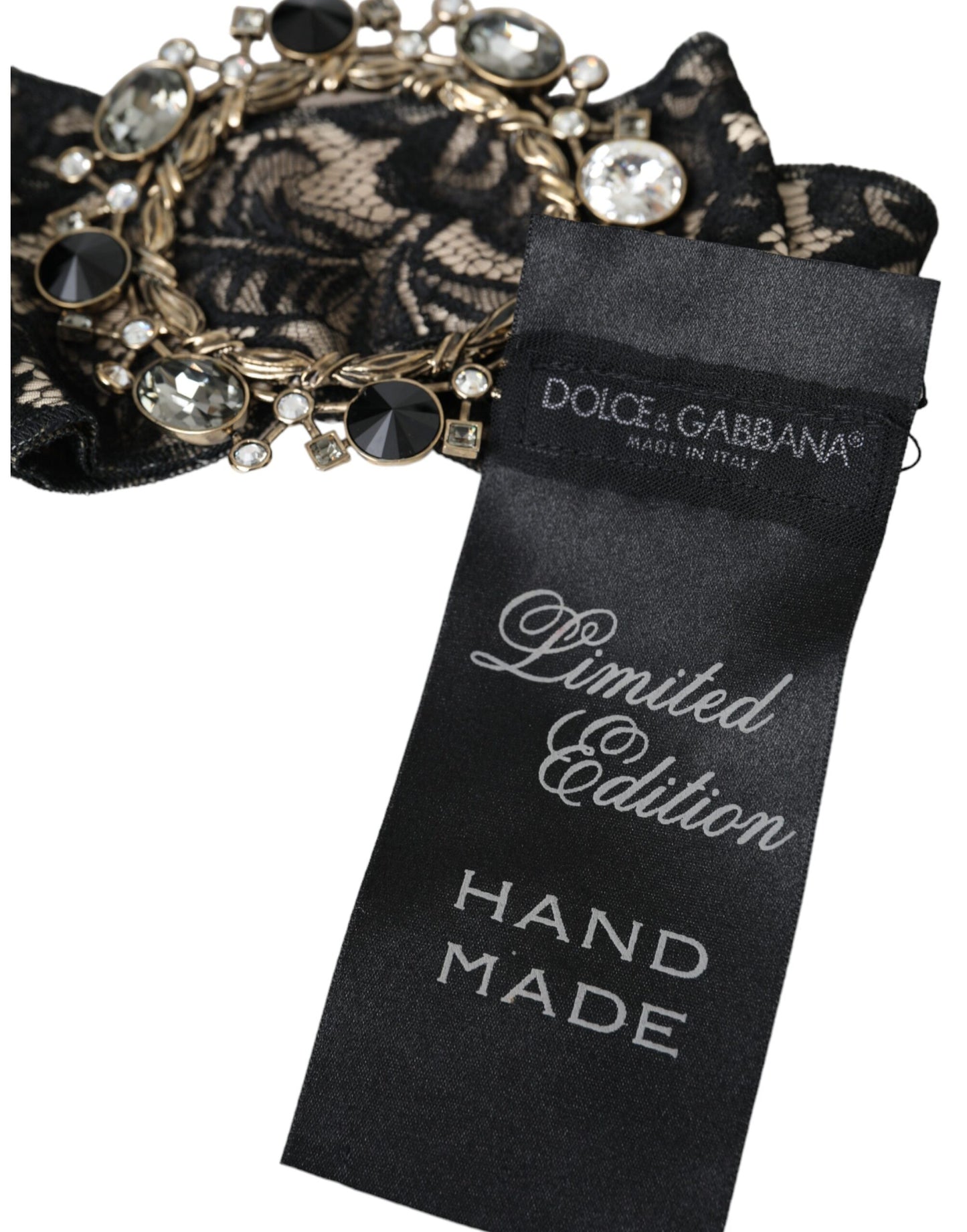 Spilla per capelli fatta a mano in pizzo nero con cristalli Dolce &amp; Gabbana