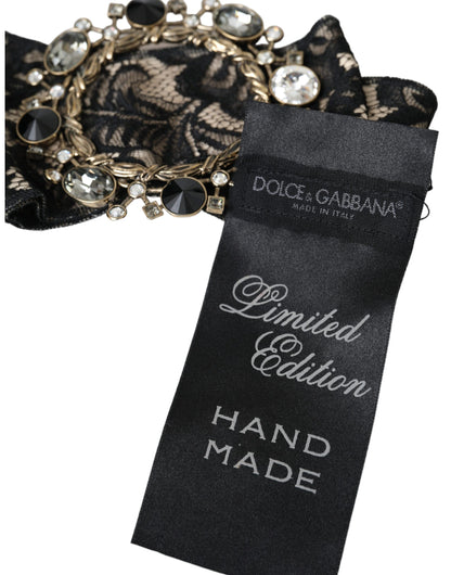 Spilla per capelli fatta a mano in pizzo nero con cristalli Dolce &amp; Gabbana