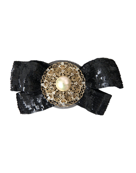 Spilla per capelli fatta a mano con paillettes nere e perle Dolce &amp; Gabbana