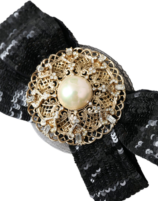 Spilla per capelli fatta a mano con paillettes nere e perle Dolce &amp; Gabbana