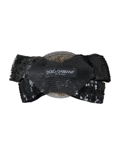 Spilla per capelli fatta a mano con paillettes nere e perle Dolce &amp; Gabbana