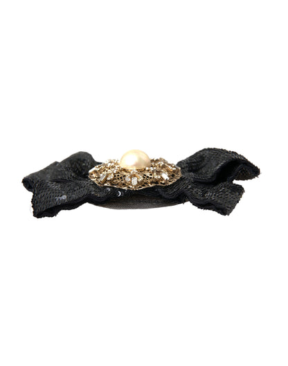 Spilla per capelli fatta a mano con paillettes nere e perle Dolce &amp; Gabbana