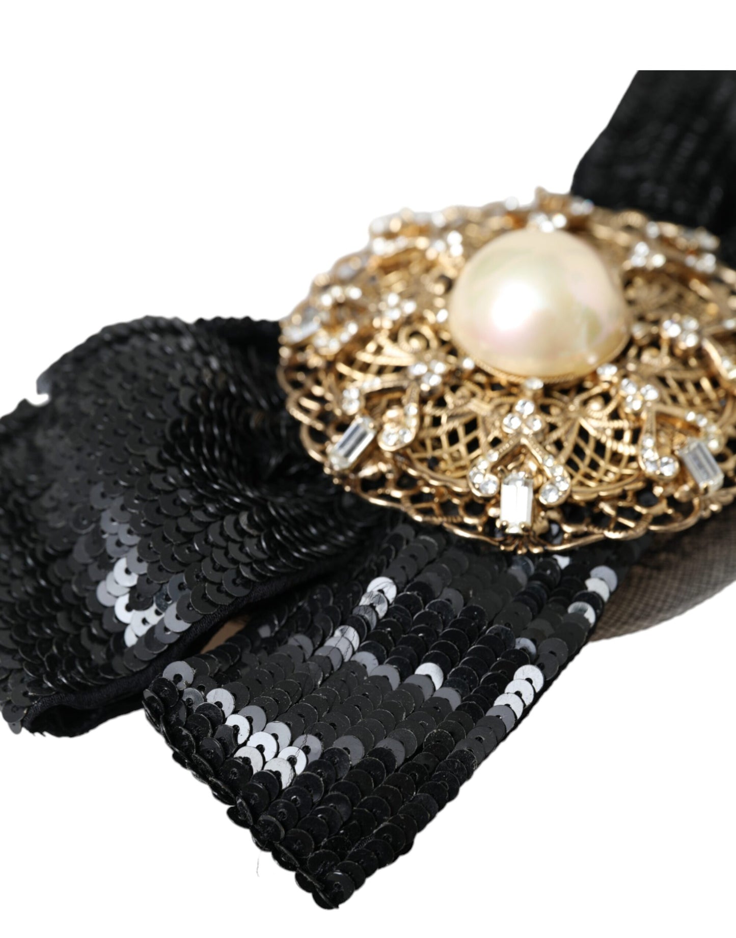 Spilla per capelli fatta a mano con paillettes nere e perle Dolce &amp; Gabbana