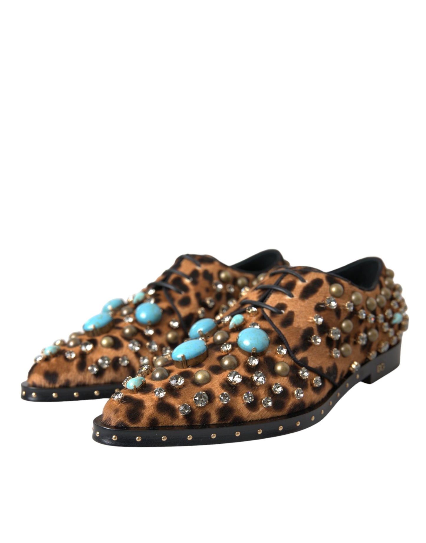 Dolce &amp; Gabbana Abito con cristalli e scarpe Broque in pelliccia leopardata marrone