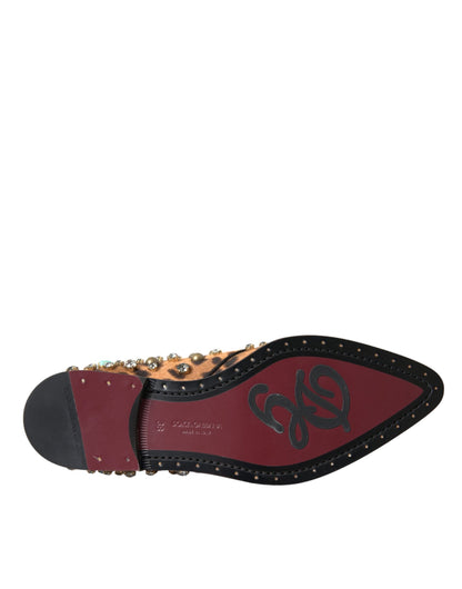 Dolce &amp; Gabbana Abito con cristalli e scarpe Broque in pelliccia leopardata marrone