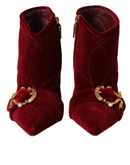 Scarpe con stivaletti Devotion Buckle in velluto rosso scuro Dolce &amp; Gabbana