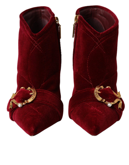 Scarpe con stivaletti Devotion Buckle in velluto rosso scuro Dolce &amp; Gabbana