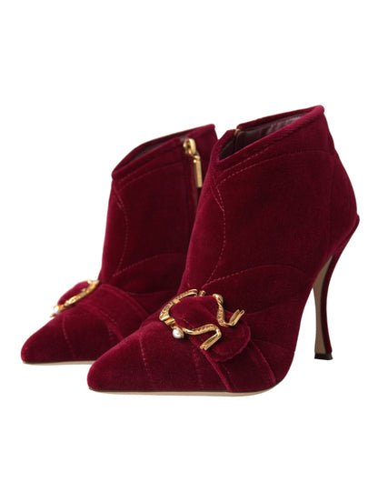 Scarpe con stivaletti Devotion Buckle in velluto rosso scuro Dolce &amp; Gabbana
