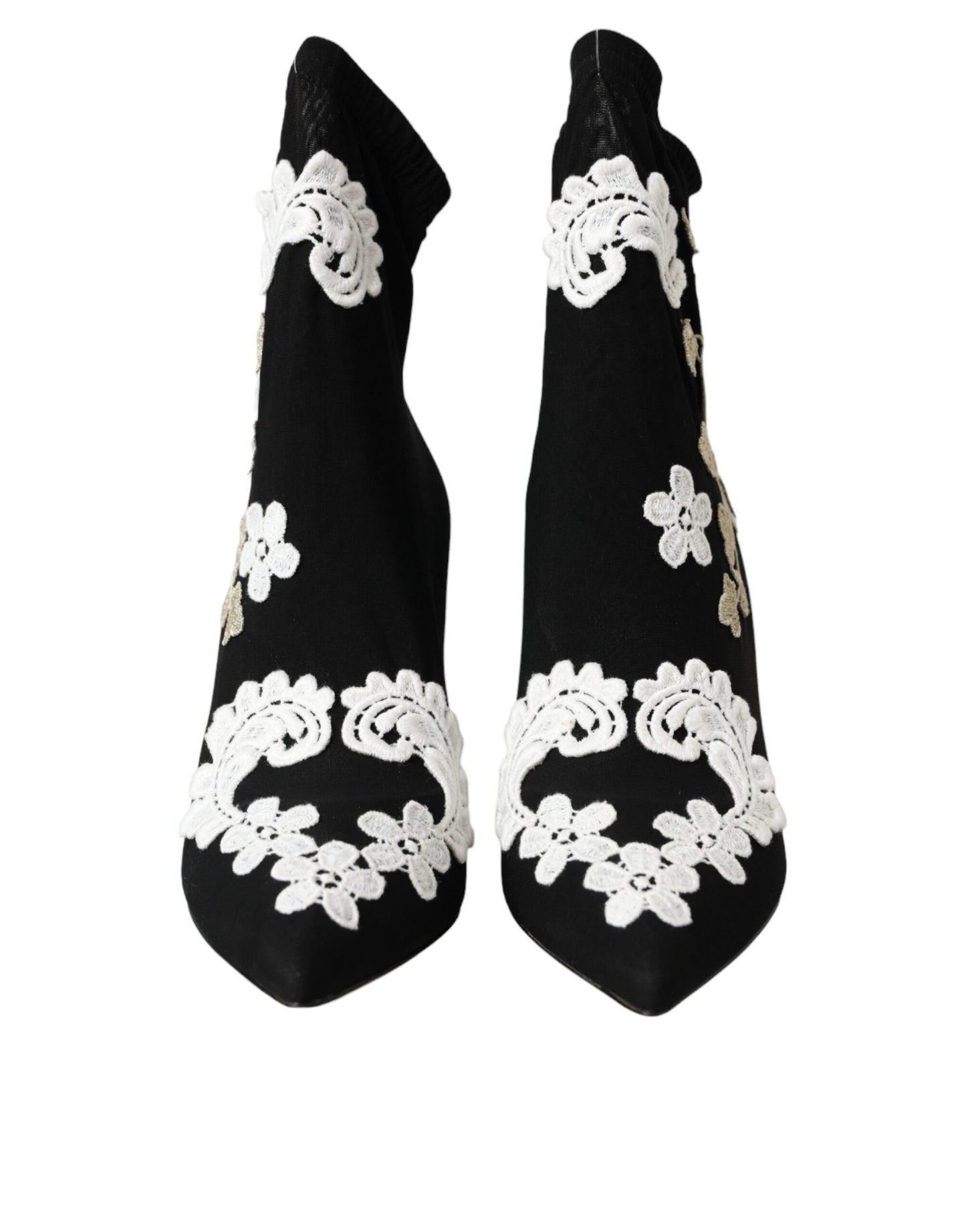Dolce &amp; Gabbana Stivali Slip On Ricamati Neri e Bianchi