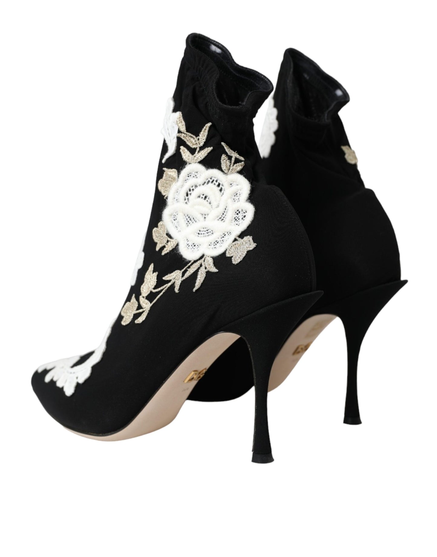 Dolce &amp; Gabbana Stivali Slip On Ricamati Neri e Bianchi