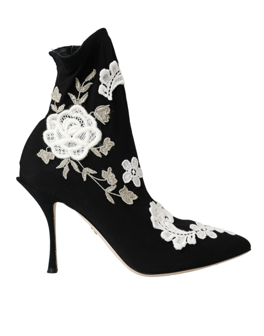 Dolce &amp; Gabbana Stivali Slip On Ricamati Neri e Bianchi