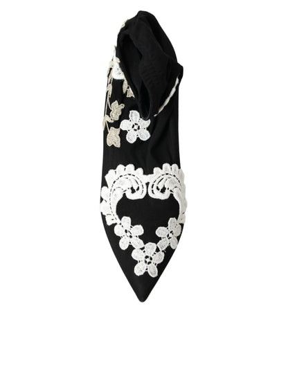 Dolce &amp; Gabbana Stivali Slip On Ricamati Neri e Bianchi