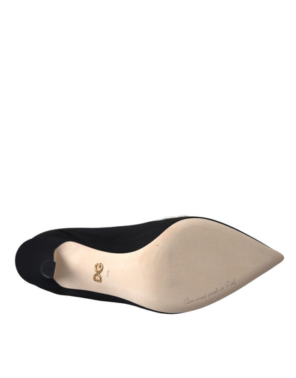 Dolce &amp; Gabbana Stivali Slip On Ricamati Neri e Bianchi
