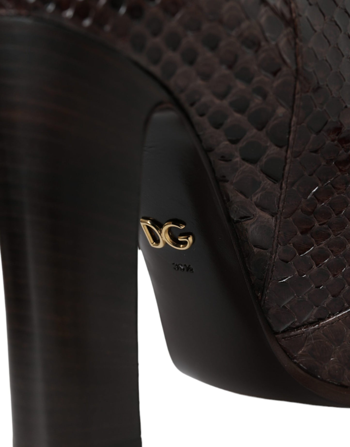Dolce &amp; Gabbana - Stivali alti con tacco in pelle esotica marrone