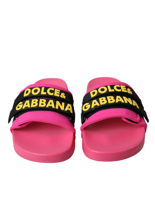 Dolce &amp; Gabbana, sandali da spiaggia con logo rosa e nero