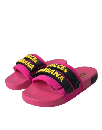 Dolce &amp; Gabbana, sandali da spiaggia con logo rosa e nero