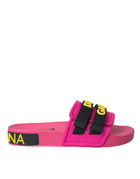 Dolce &amp; Gabbana, sandali da spiaggia con logo rosa e nero