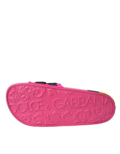 Dolce &amp; Gabbana, sandali da spiaggia con logo rosa e nero