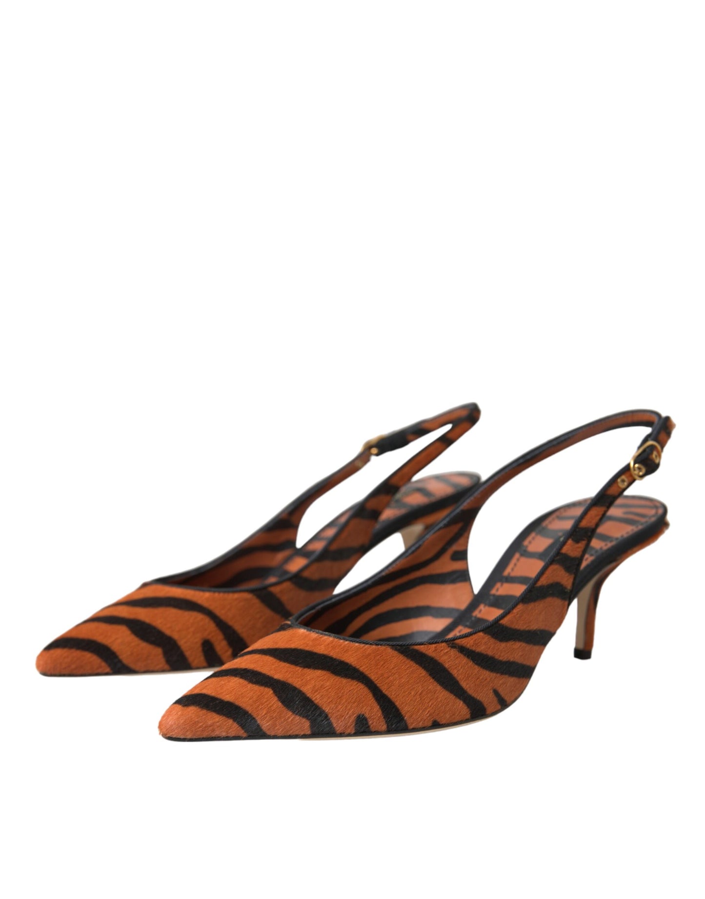Scarpe slingback Dolce &amp; Gabbana in pelle zebrata nera e arancione