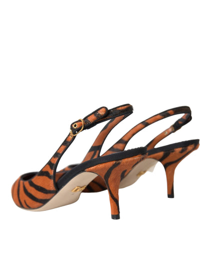 Scarpe slingback Dolce &amp; Gabbana in pelle zebrata nera e arancione
