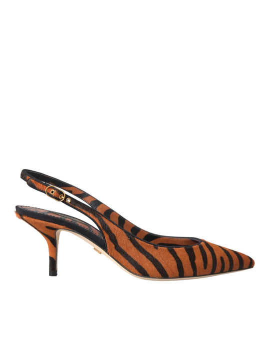 Scarpe slingback Dolce &amp; Gabbana in pelle zebrata nera e arancione
