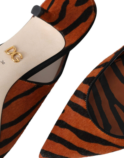Scarpe slingback Dolce &amp; Gabbana in pelle zebrata nera e arancione