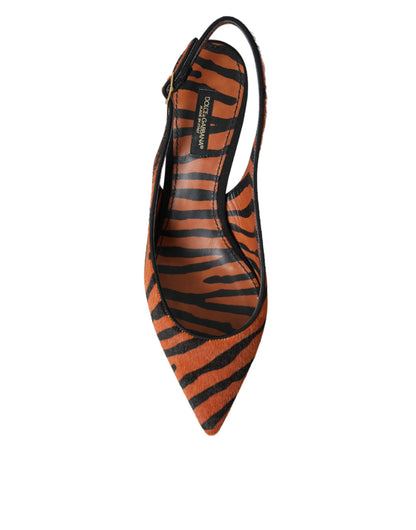 Scarpe slingback Dolce &amp; Gabbana in pelle zebrata nera e arancione