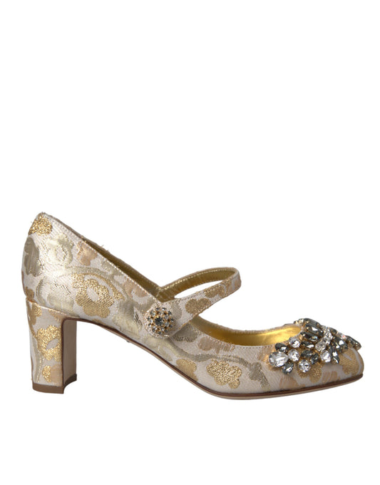 Scarpe Mary Jane Dolce &amp; Gabbana con tacco e cristalli in jacquard dorato