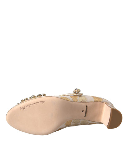 Scarpe Mary Jane Dolce &amp; Gabbana con tacco e cristalli in jacquard dorato