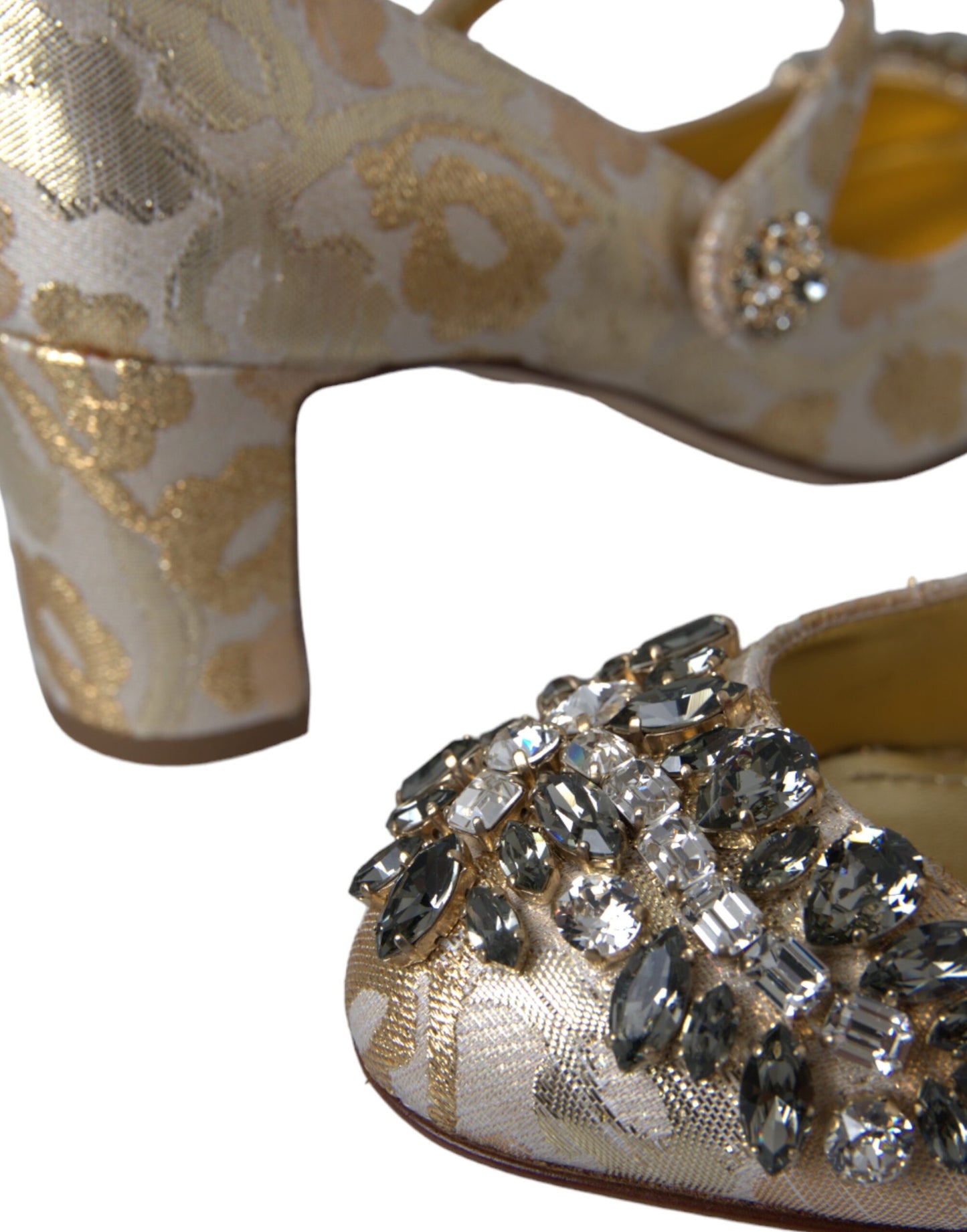 Scarpe Mary Jane Dolce &amp; Gabbana con tacco e cristalli in jacquard dorato