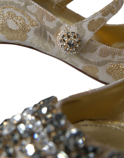 Scarpe Mary Jane Dolce &amp; Gabbana con tacco e cristalli in jacquard dorato