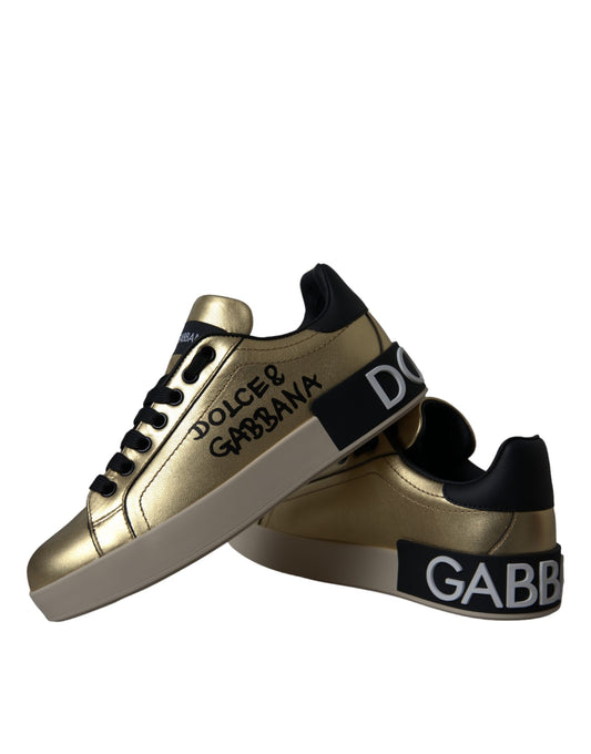Dolce &amp; Gabbana Gold Portofino Vitello Sneakers Scarpe da donna